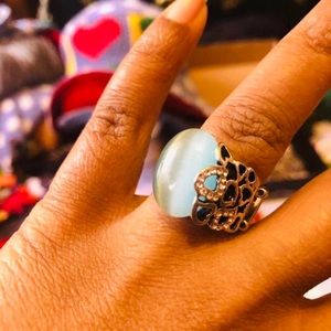 SKY BLUE CRYSTAL SILVER HEART CLUSTER RING